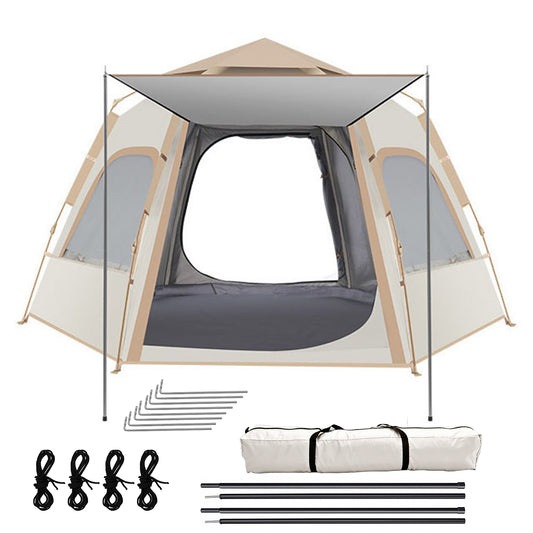 BN-LINK 5-8 Person Camping Tent, Waterproof Windproof Pop Up Tent with 2 Doors, 4 Large Mesh Windows, Automatic Setup Instant Tents for Camping, Hiking & Traveling,Beige