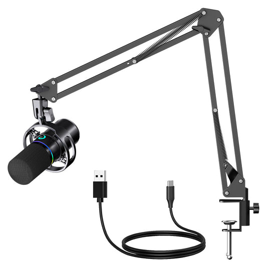 Behome 360° XLR USB Dynamic Microphone, Podcast Microphone with Boom Arm, RGB Light, Mute Indicator, Volume Adjustment,Gaming Microphone for PC, Streaming, Podcast, Discord, PS5,Black