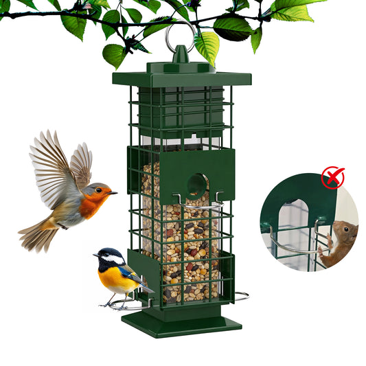 BN-LINK Squirrel Proof Bird Feeder, Metal Bird Feeder with 4 Ports, Chewing Proof&amp; Rust-Resistant, 3 lb Capacity, Outdoor Hanging Birdfeeder for Wild birds,Green