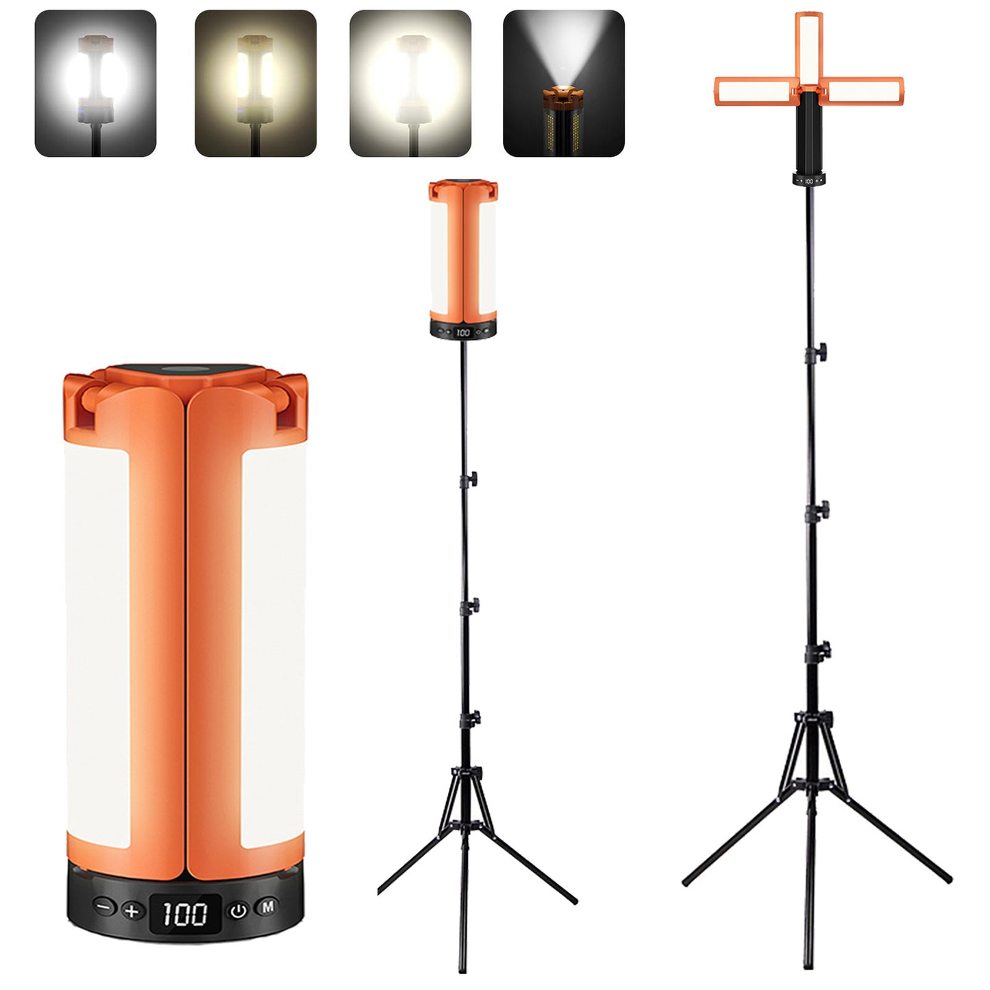 BN-LINK Rechargeable Camping Lights with 8 Light Modes, Foldable Work Light with Stand & 3 Heads & Magnetic Base, Waterproof Camping Lantern for Hiking, Camping, Emergency Use