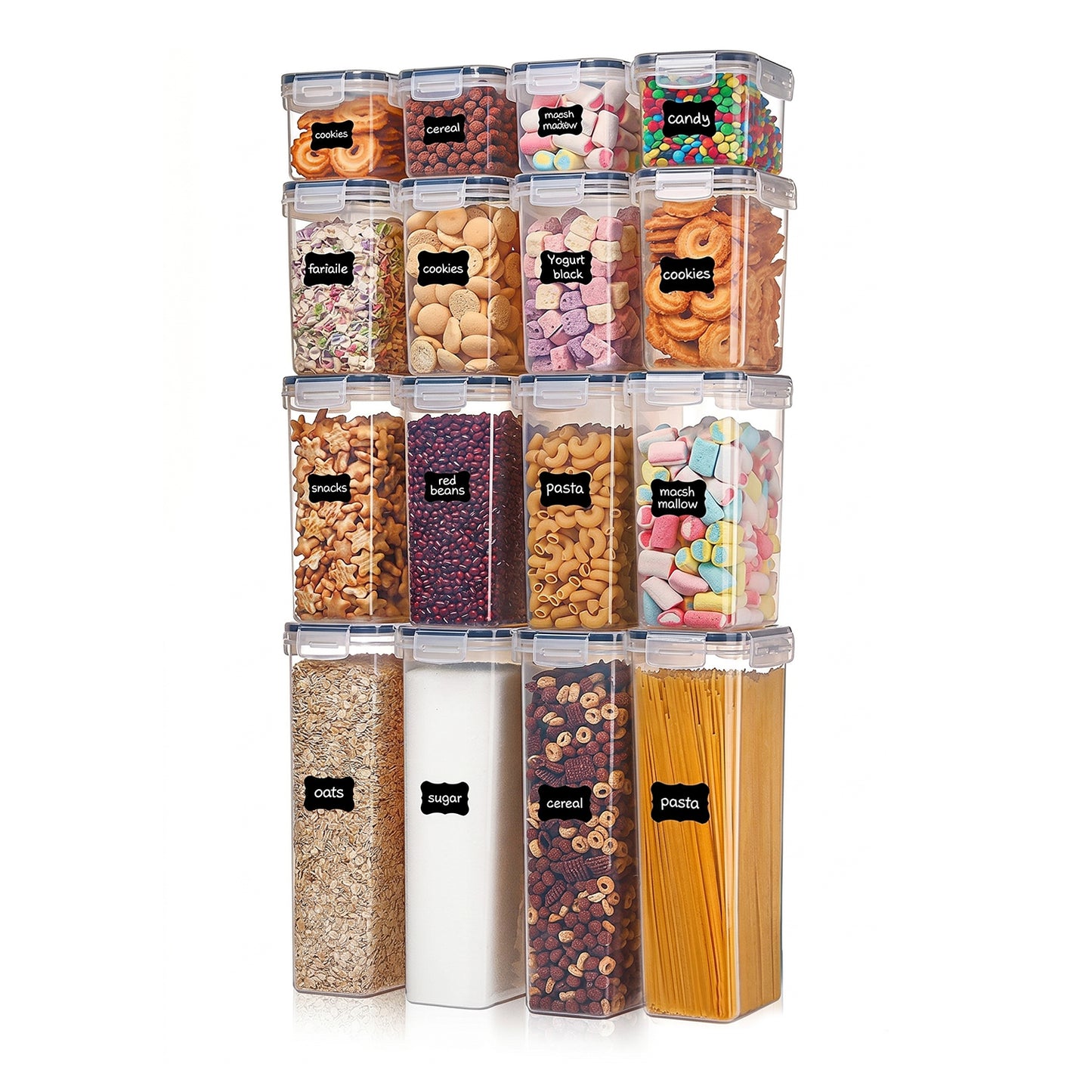 Behome Airtight Food Storage Containers with Lids, 16 pcs Leak-proof Cereal Containers Storage Set, BPA Free Kitchen and Pantry Organization Storage for Dry Food, Flour, Includes 16 Labels & Marker