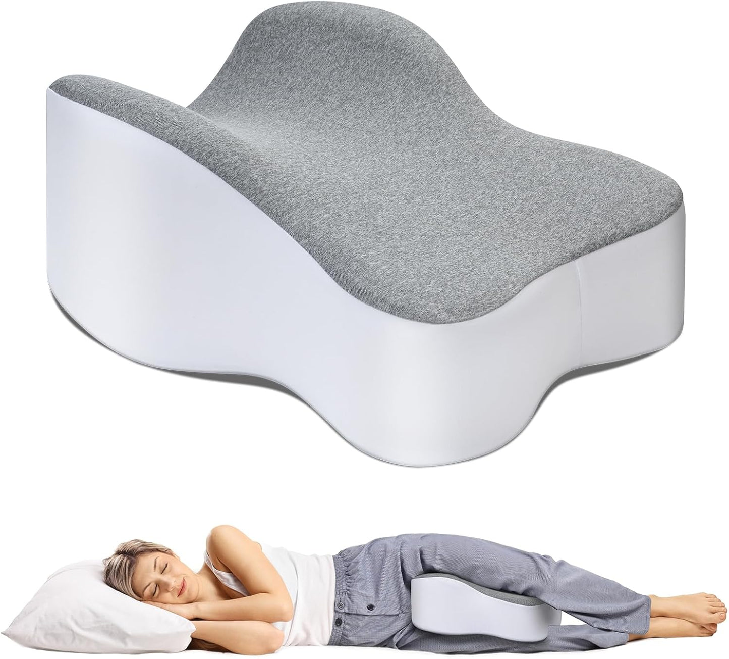 Behome Knee Pillow, 14” Comfortable Memory Foam Leg Pillow for Side Sleeping, Hip Pillow Between Legs, Gray