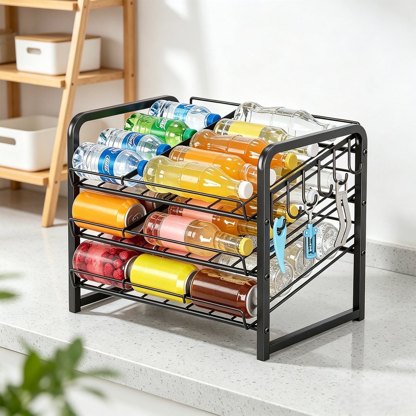 Behome 3 Tier Can Organizer for Pantry, Can Rack Organizer with Adjustable Dividers, Sturdy Can Storage Holder for Canned Food Soda Drinks, Black