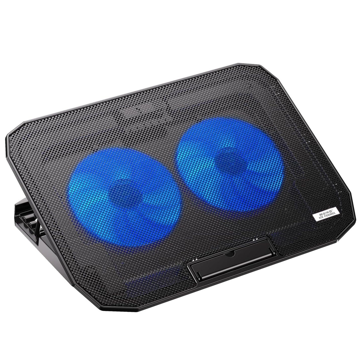 Behome Laptop Cooling Pad, 5 Heights & Stepless Adjustable Speeds, Quiet Gaming Laptop Cooler with Blue Lights, Portable Two USB Ports Laptop Cooler for 12"-15.6" Laptops, Black