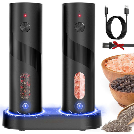 BN-LINK 2Pack Electric Pepper and Salt Grinder Set, Rechargeable Salt and Pepper Mill with LED Light, Charging Base & Adjustable Coarseness, One Hand Automatic Operation, for Kitchen, Outdoor, Black (4.7) | 103 ratings