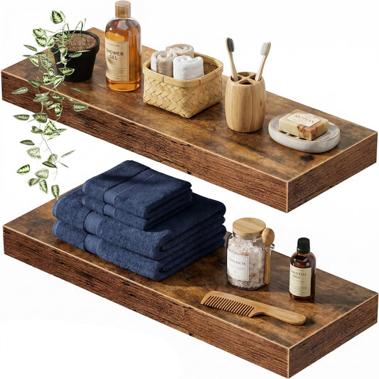 Behome 2 Pack Floating Shelves for Wall, 15.7" Farmhouse Rustic Wood Wall Mounted Shelves, Heavy Duty Hanging Shelf for Bathroom, Bedroom, Living Room or Kitchen