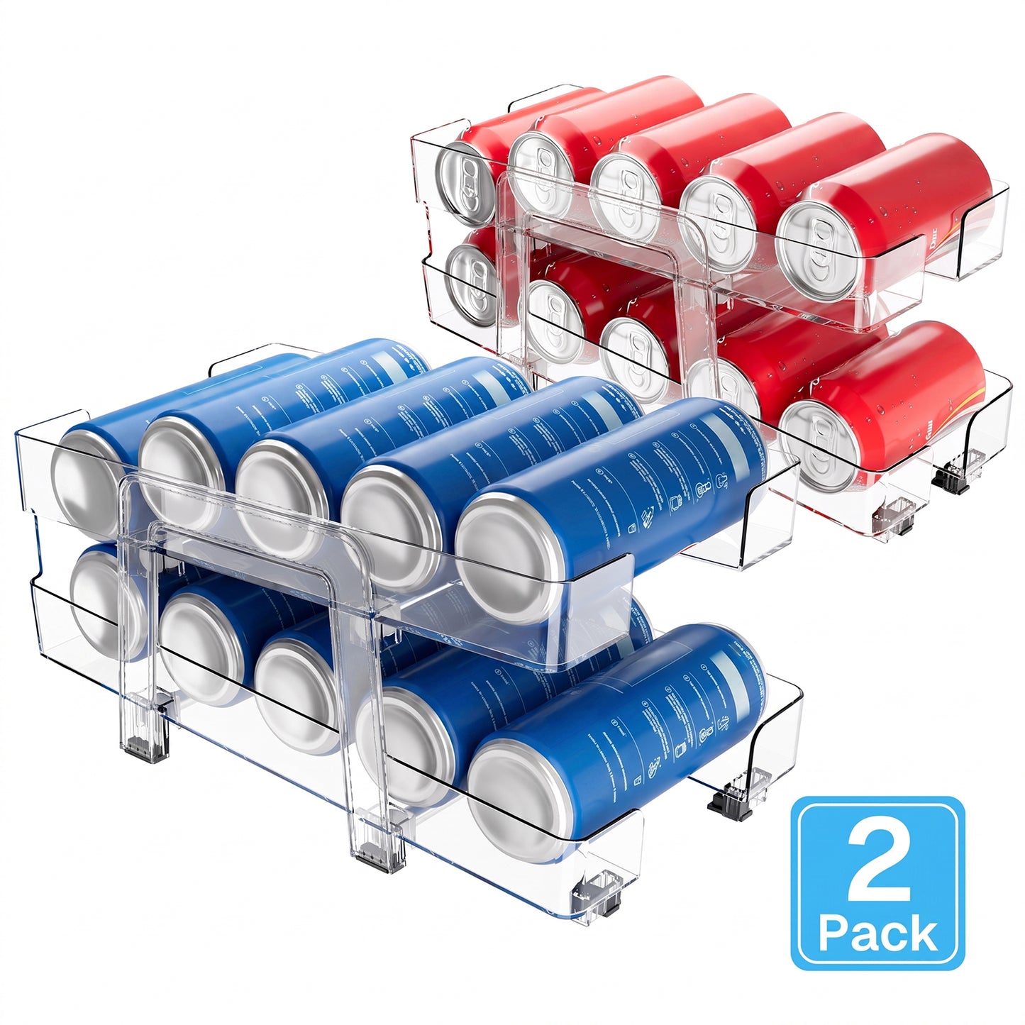 Behome 2 Pack Soda Can Organizer, Width Adjustable Soda Can Dispenser, Expandable Clear Drink Organizer for Refrigerator, Kitchen, Pantry
