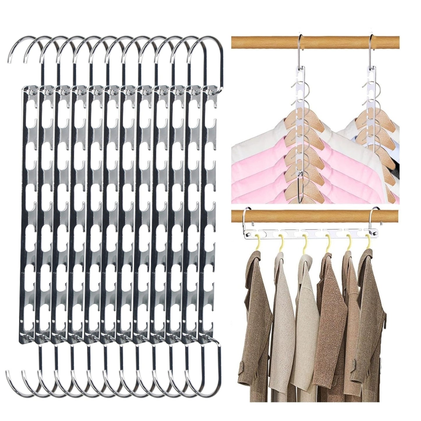 Behome Space Saving Hangers, 12 Packs Sturdy Metal Hangers Wardrobe Organizer, Magic Home Organization College Dorm Room Essentials for Girls Guys, Silver