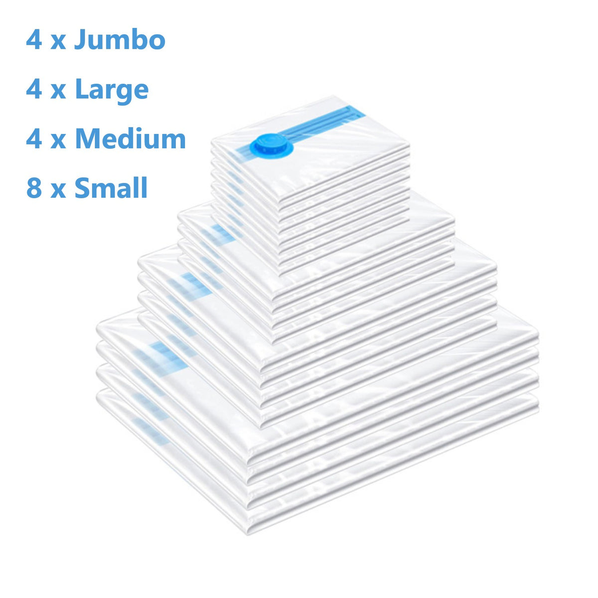 BN-LINK Vacuum Storage Bags with Double-Zip Seal, 20 Pack Combo (4 Jumbo/4 Large/4 Medium/8 Small) Space Saver Bags for Clothes, Mattress, Blanket, Duvets, Pillows, Comforters, Travel