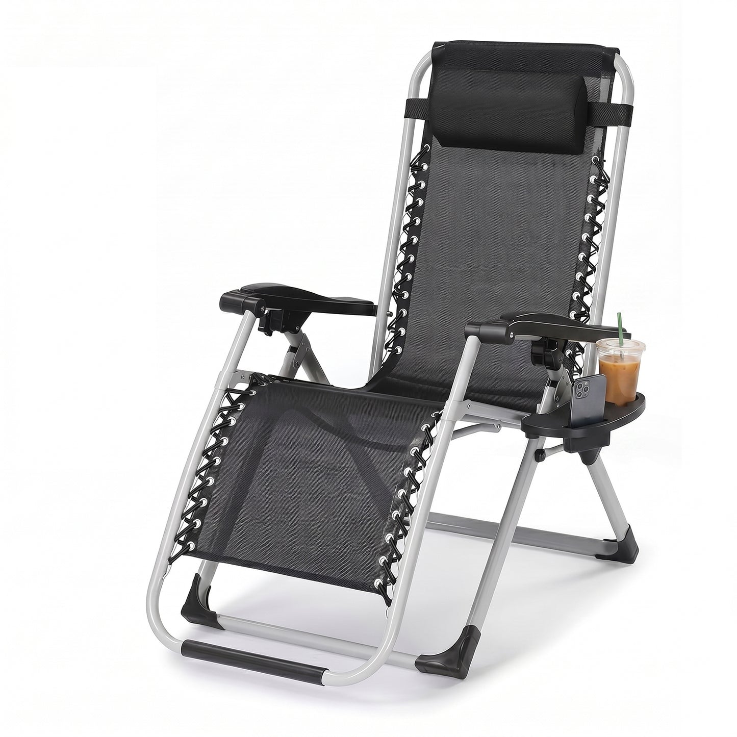 BN-LINK Zero Gravity Lounge Chair, Adjustable Folding Recliner with Pillow and Detachable Cup Holder, Outdoor Lounge Chair Suitable for Backyard, Camping, Beach