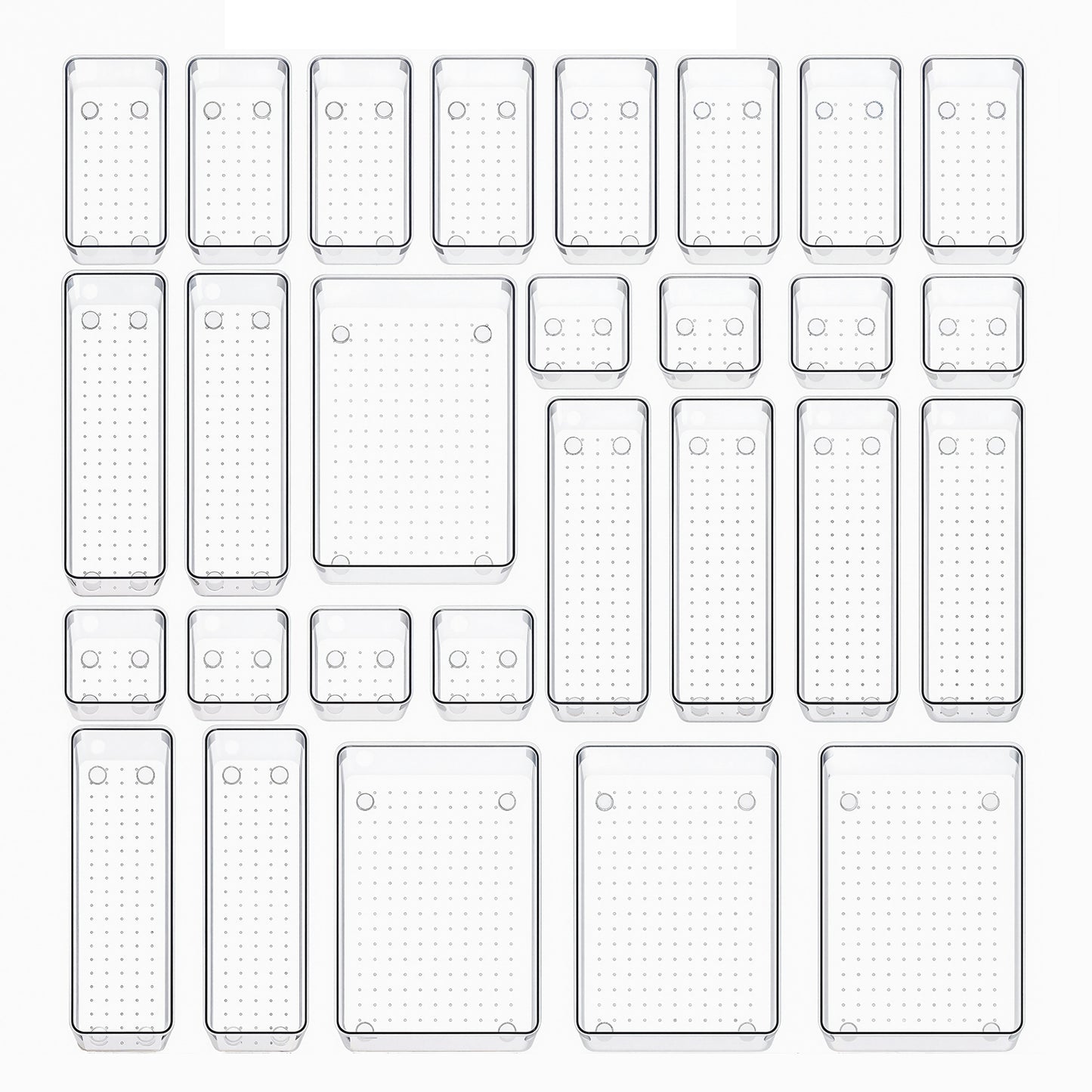 Behome 28 PCS Clear Plastic Drawer Organizers Set, 4-Size Versatile Drawer Organizer Trays, Storage Bins for Bathroom, Office, Makeup, Gadgets