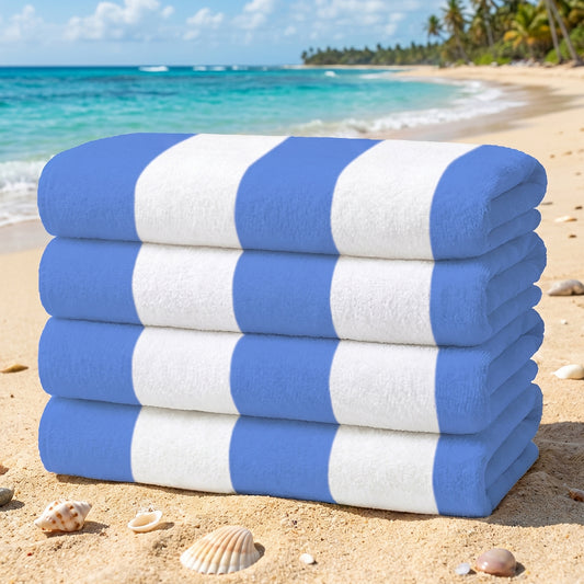 BN-LINK 4 Pack Striped Beach Towels, 29.5" x 59.1" Large Pool Towels, Super Absorbent & Quick Dry Bath Towel for Swim, Beach, Bathroom, Yoga, Hotel,Blue