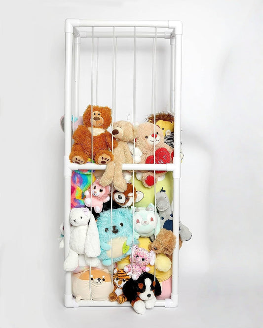 Behome Stuffed Animal Storage, Stuffed Animal Organizer with Elastic Cords for Boys Girls, Cute Zoo Toy Holder for Toddler Rooms, Playrooms & Bedrooms, White