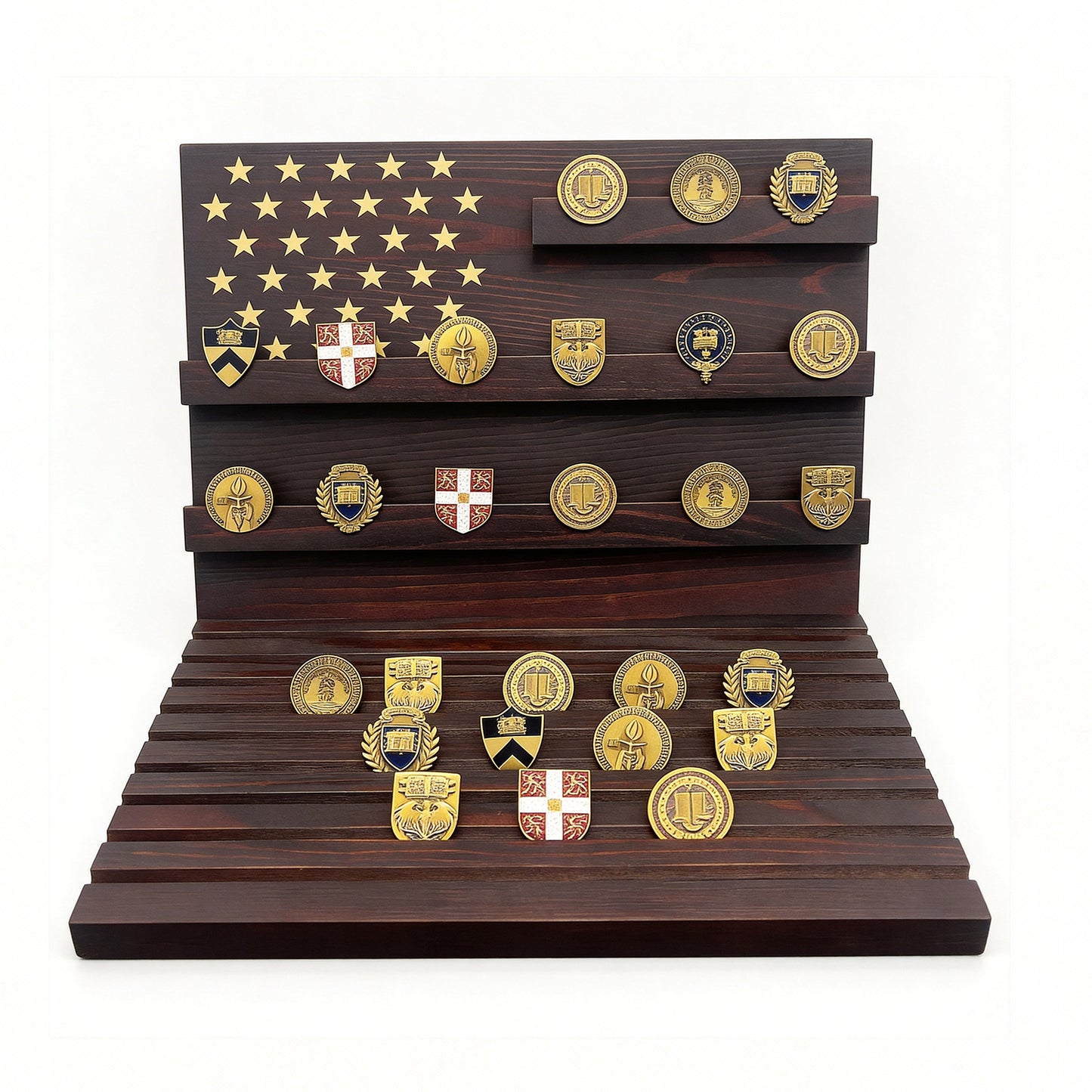 Behome Challenge Coin Display, 12-Row Solid Wood Coin Holder with Sloped Base, Holds 72-100 Coins, Coin Holders for Collectors, Coins Not Included, Brown