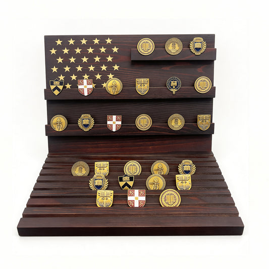 Behome Challenge Coin Display, 12-Row Solid Wood Coin Holder with Sloped Base, Holds 72-100 Coins, Coin Holders for Collectors, Coins Not Included, Brown