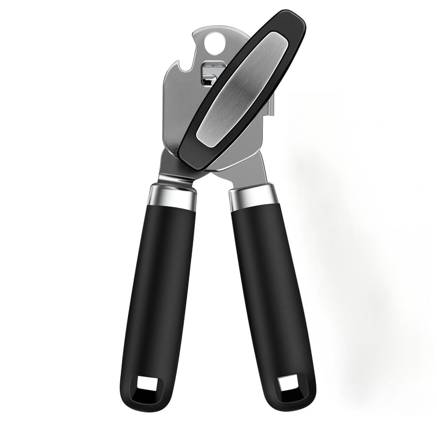 Behome Can Opener with Bottle Opener, Heavy Duty Manual Can Opener with With Turn Knob & Soft Handle, for Kitchen Seniors Friendly, Black