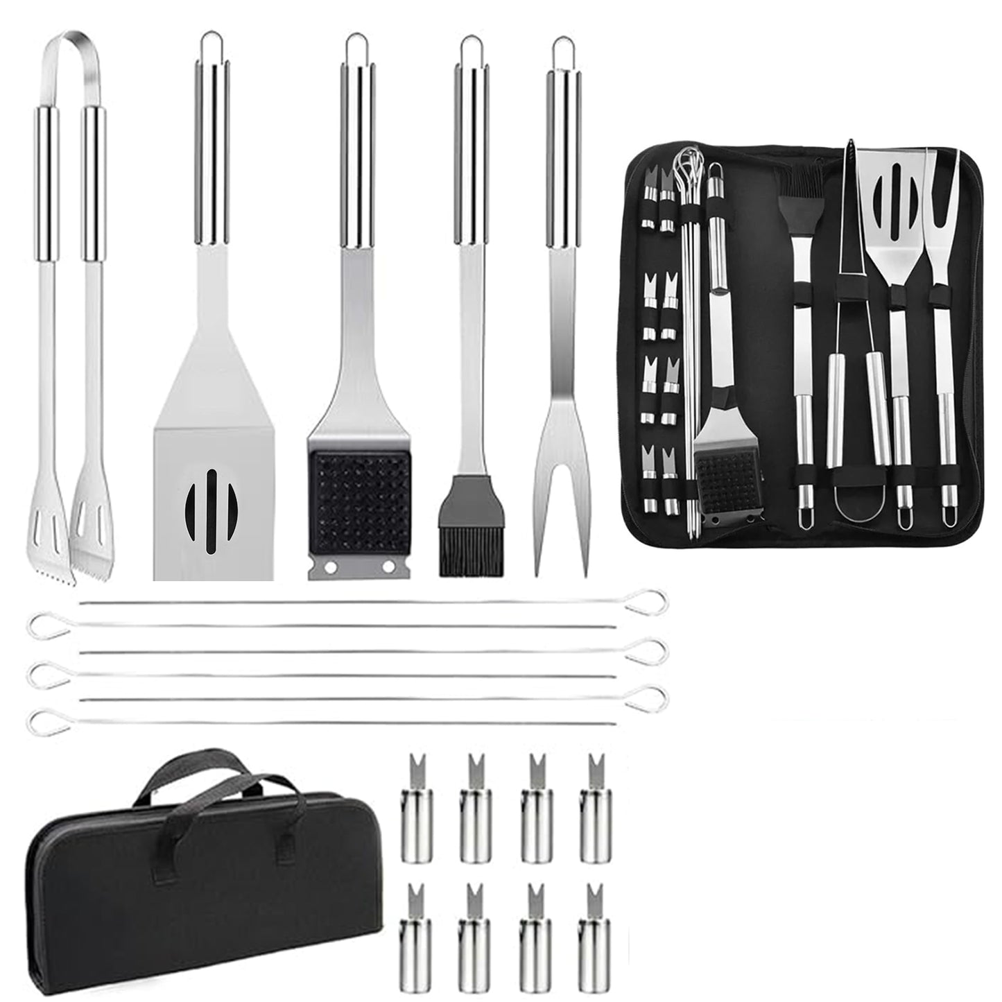 BN-LINK 20pcs BBQ Grill BBQ Accessories, Stainless Steel Grill Tools Set with Carry Bag,Barbecue Grill Accessories,BBQ Utensils,Camping & Tailgating