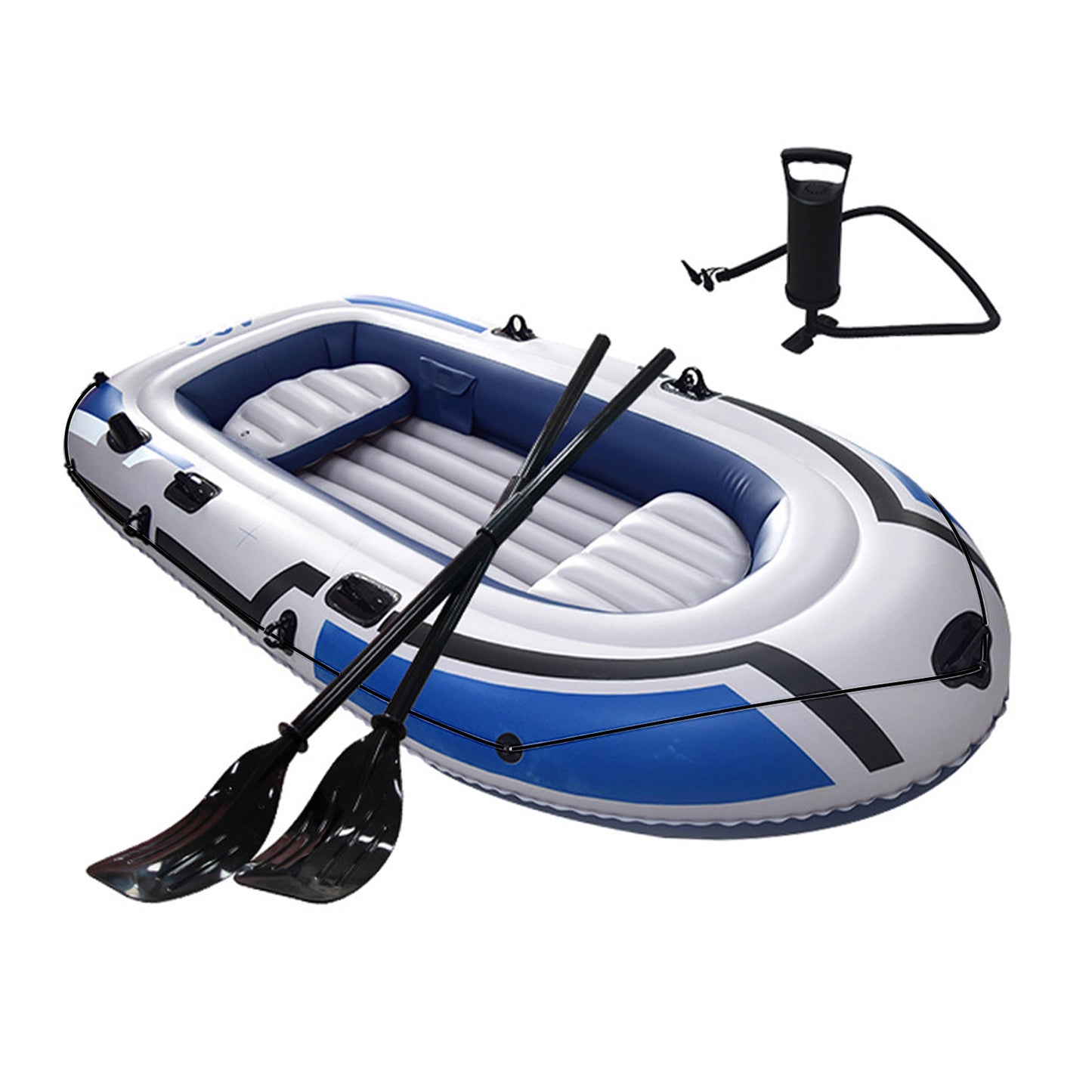 BN-LINK 4-Person Inflatable Boat Series with Seats, Inflatable Raft with a Pair of Deluxe Oars, High-Output Pump, Detachable Fishing Rod Holders, Fishing Boat for Ponds, Lakes, Rivers