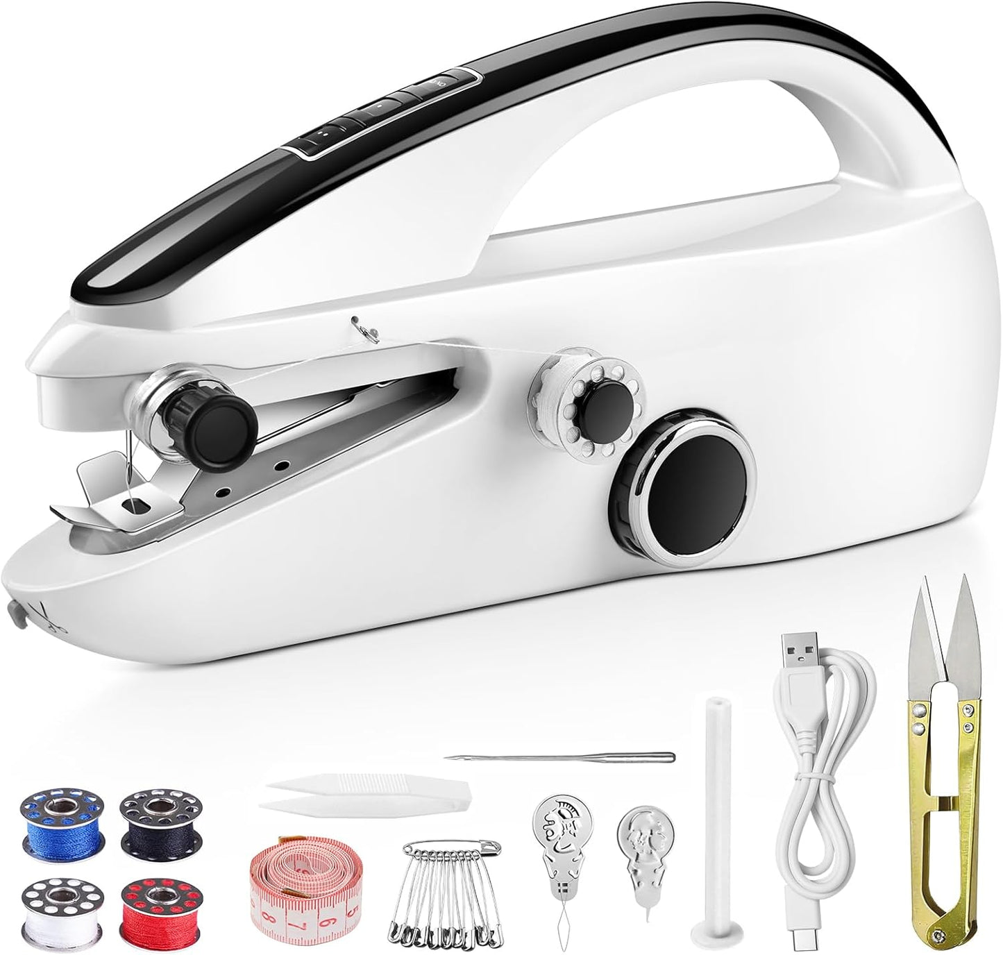Behome Handheld Sewing Machine with Two Speeds, Mini Sewing Machine for Clothes, Fabrics, and Quick Home Repairs