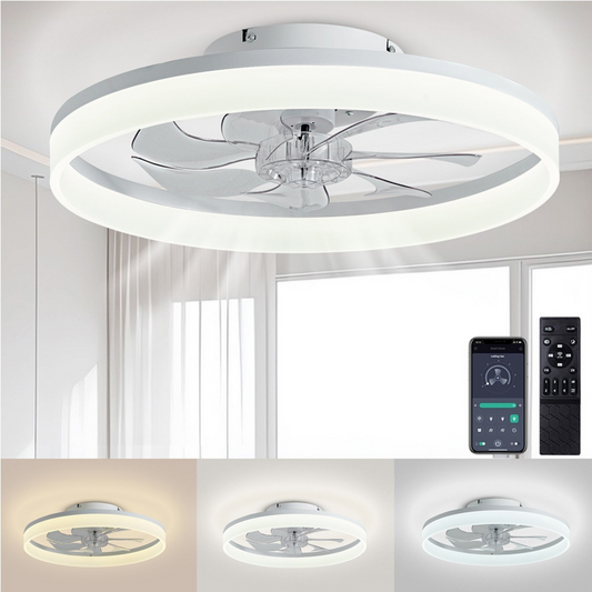 Behome 20" Ceiling Fan, Low Profile Ceiling Fans with Lights and Remote/APP Control, Flush Mount, 6 Speeds & Reversible, 3CCT, Dimmable, Noiseless, for Bedroom, Living Room