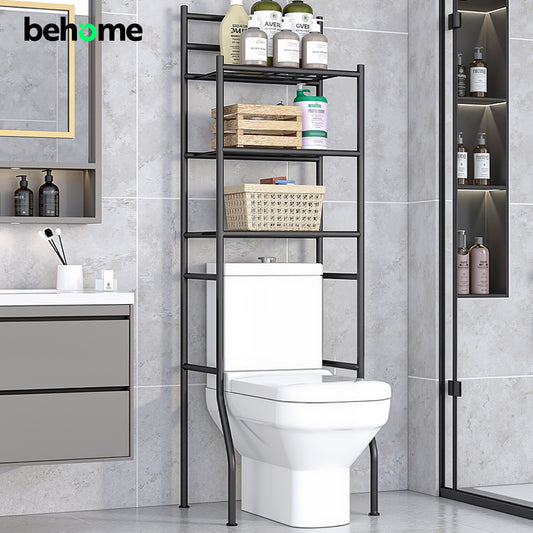 Behome 3-Tier Over The Toilet Storage Shelf, Bathroom Organizer Shelf Over Toilet with 6 Hooks, Freestanding Space Saver Bathroom Storage Shelves