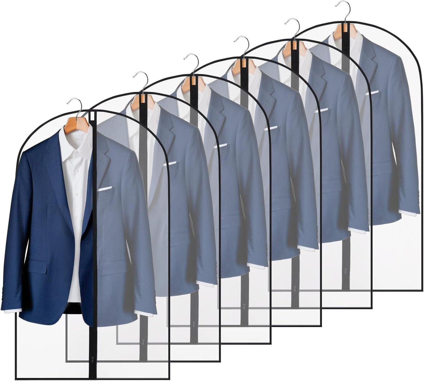 Behome Garment Bags for Hanging Clothes, 40" Suit Bags for Closet Storage and Travel, Dress Bags for Gowns Long, 6 Pack (Black)