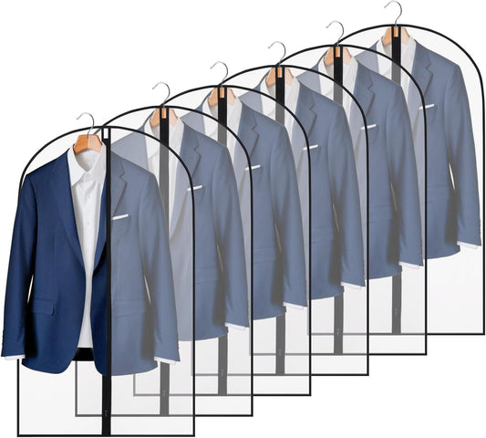 Behome Garment Bags for Hanging Clothes, 40" Suit Bags for Closet Storage and Travel, Dress Bags for Gowns Long, 6 Pack (Black)