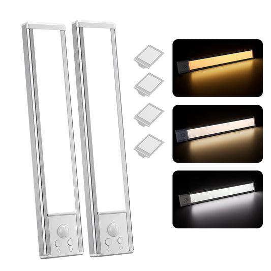 Behome 2 Pack 7.9” Under Cabinet Lighting, Rechargeable Motion Sensor Light Indoor with 3 Colors and Dimmable Brightness & 3 Modes, Wireless Closet Light Under Counter Lightfor Kitchen, Shelf