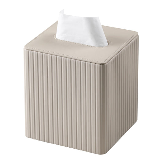 Behome Tissue Box Cover, Leather Square Tissue Box Holder with Lid, Cube Tissue Dispenser Box for Living room, Office, Home Decor (Milk Tea Color)