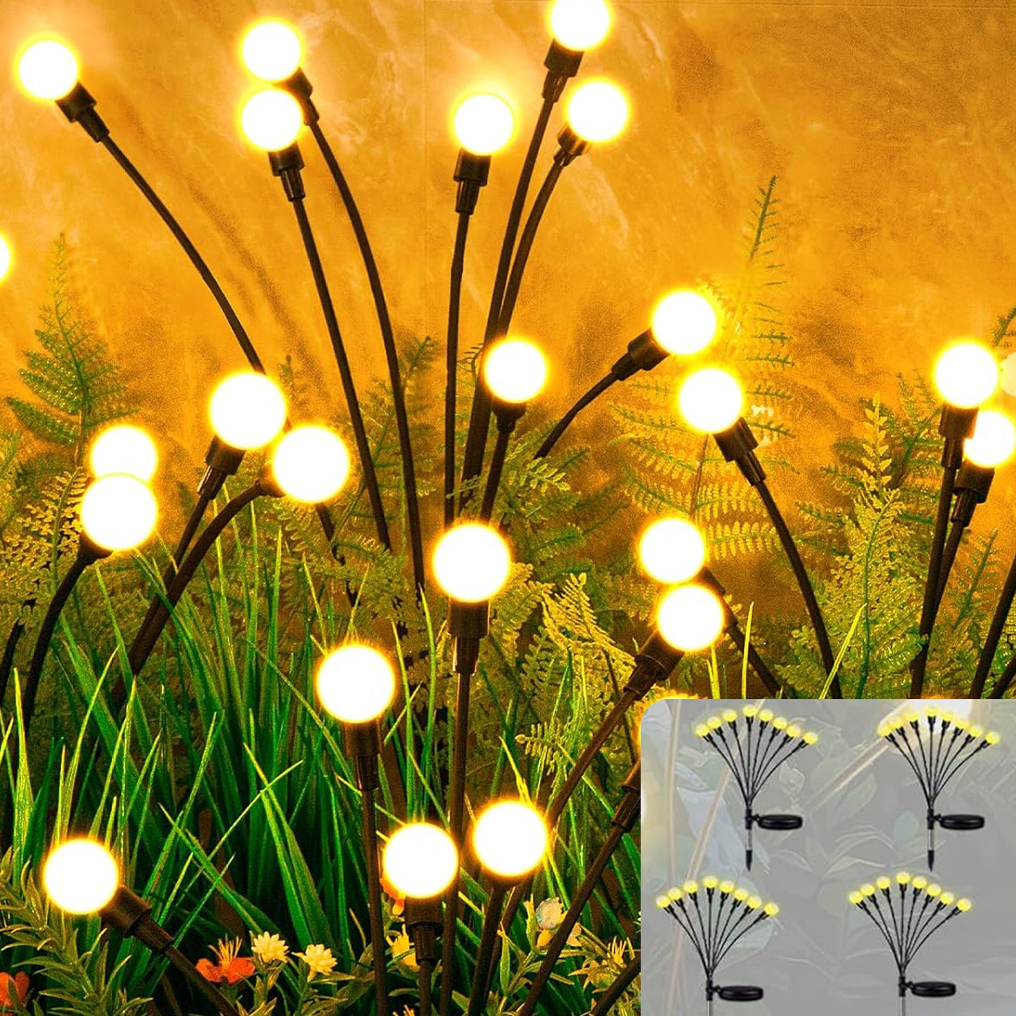 BN-LINK 4 Pack Solar Garden Lights, Auto On/Off 32 LED Solar Swaying Lights Outdoor Waterproof, Firefly Light for Outside Yard Pathway Landscape Decorations (Warm White)