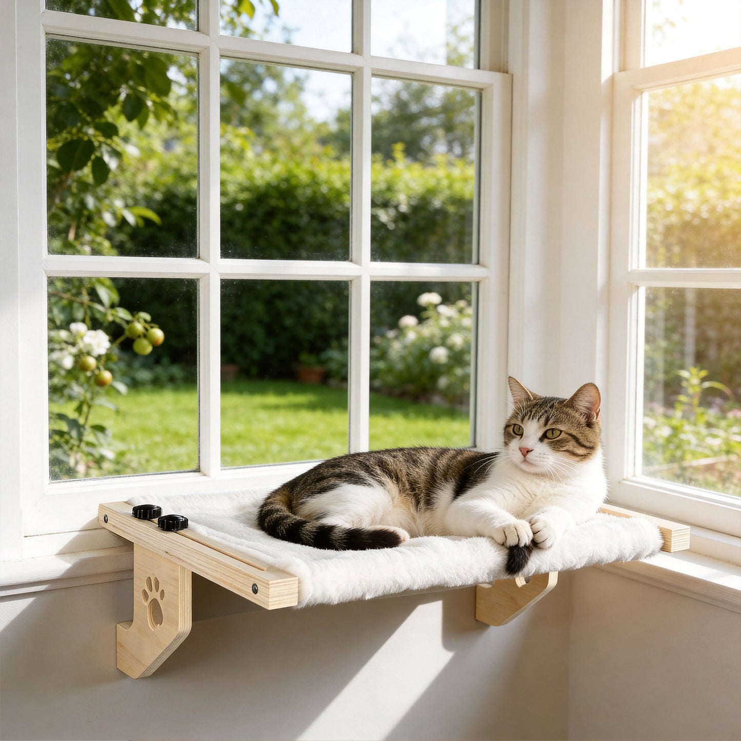 Behome Cat Window Perch, Window Hammock for Cats, Sturdy Hammock Window Seat with Cushion Bed Cover, Indoor Cat Bed