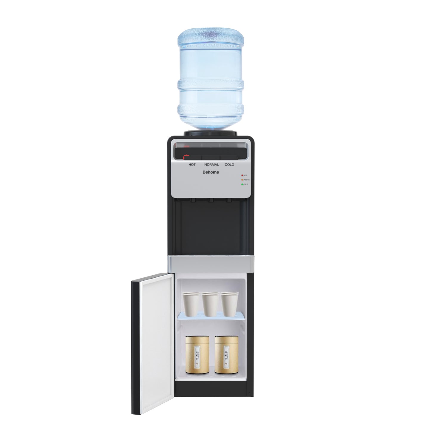 Behome Top Loading Water Cooler Dispenser, 3 Temperature Settings-Hot, Cold & Normal Water, Child Safety Lock, Holds 3 or 5 Gallon Bottles, for Homes, Kitchens, Offices, Dorms