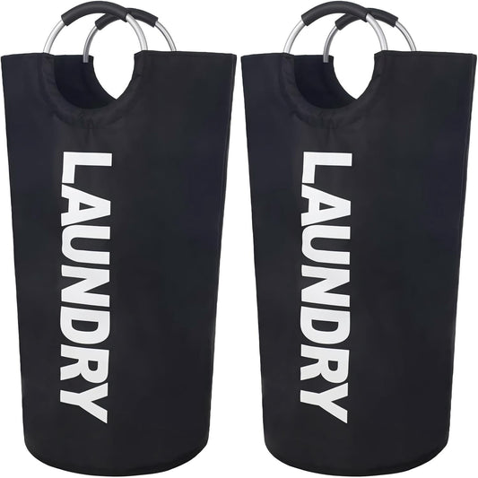 Behome 90L Laundry Basket, Laundry Bag with Padded Handles, Waterproof Collapsible Laundry Basket for Bathroom, Bedroom & Laundry Room, 2 Pack, Black