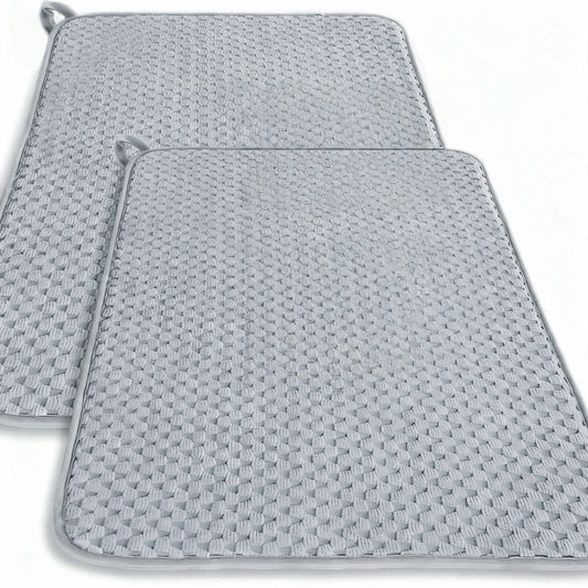 Behome Dish Drying Mat, 2 Packs Large Dish Drying Mat, 18x24 Inch Large Size Highly Absorbent Dish Drainer Mat for Kitchen Counter, Gray