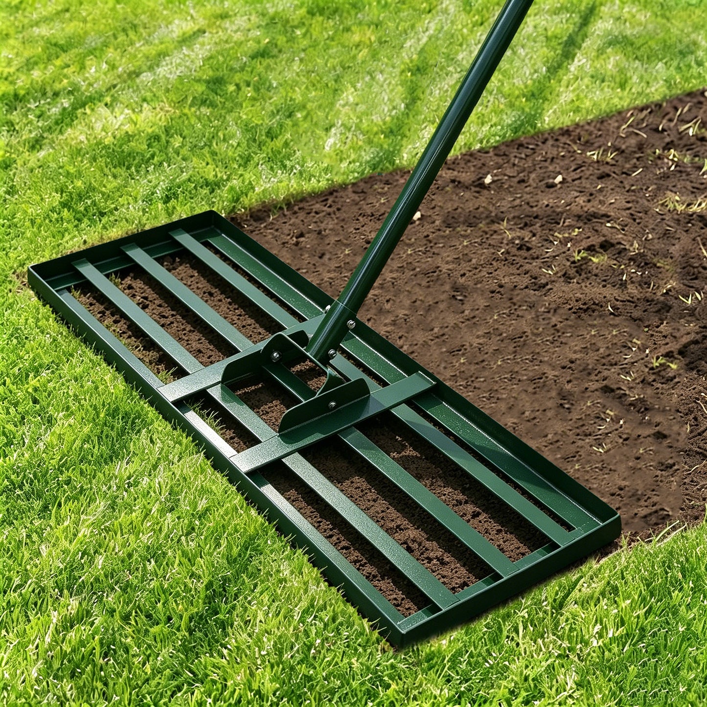 BN-LINK Lawn Leveling Rake, 30"x10" Leveler Plate, Yard Leveling Rake with Ergonomic Adjustable Handle,Soil Level Tool for Garden,Ground,Backyard,Farm,Green