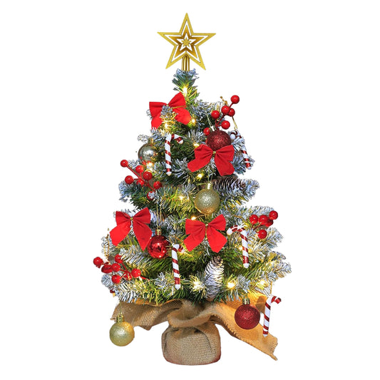 BN-LINK Tabletop Christmas Tree, 24" Pre-Lit Artificial Mini Xmas Tree, with 30 LED Lights and Hanging DIY Ornaments&Burlap Base