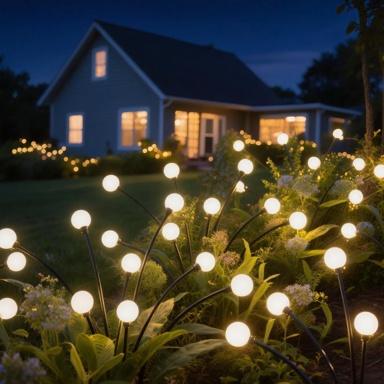 BN-LINK 2 Pack Solar Garden Lights, Auto On/Off 16 LED Solar Swaying Lights Outdoor Waterproof, Firefly Light for Outside Yard Pathway Landscape Decorations (Warm White)