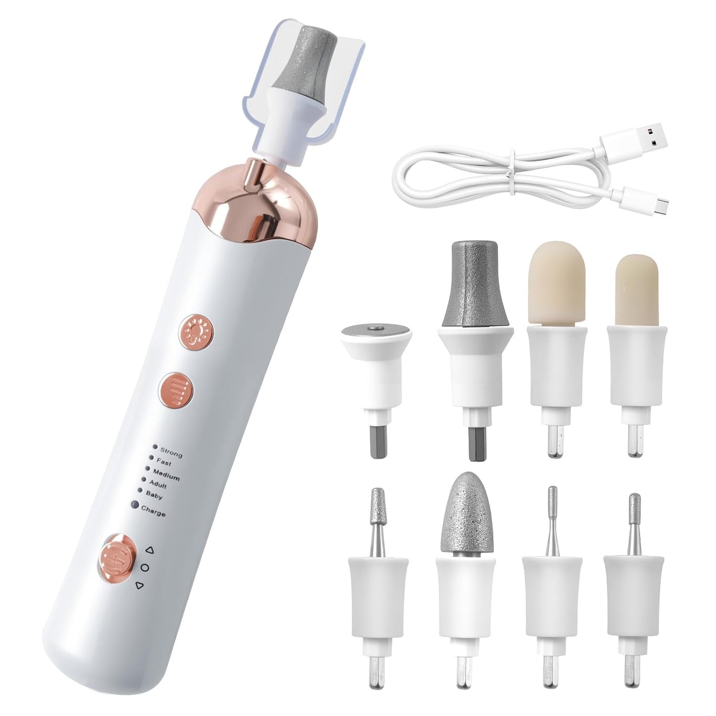 Behome Electric Nail File with 5 Speeds, 8 in 1 Rechargeable Professional Nail File Set, Manicure Pedicure Polishing Tool Kit for Manicure Salon Home, White