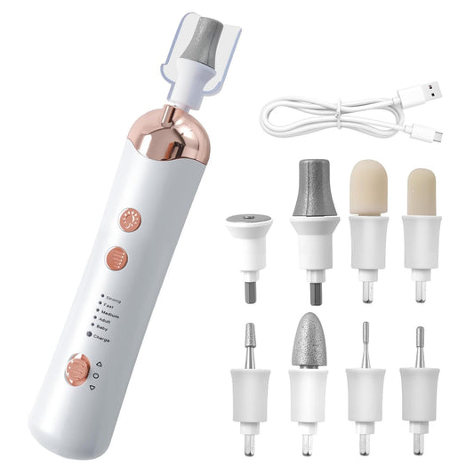 Behome Electric Nail File with 5 Speeds, 8 in 1 Rechargeable Professional Nail File Set, Manicure Pedicure Polishing Tool Kit for Manicure Salon Home, White