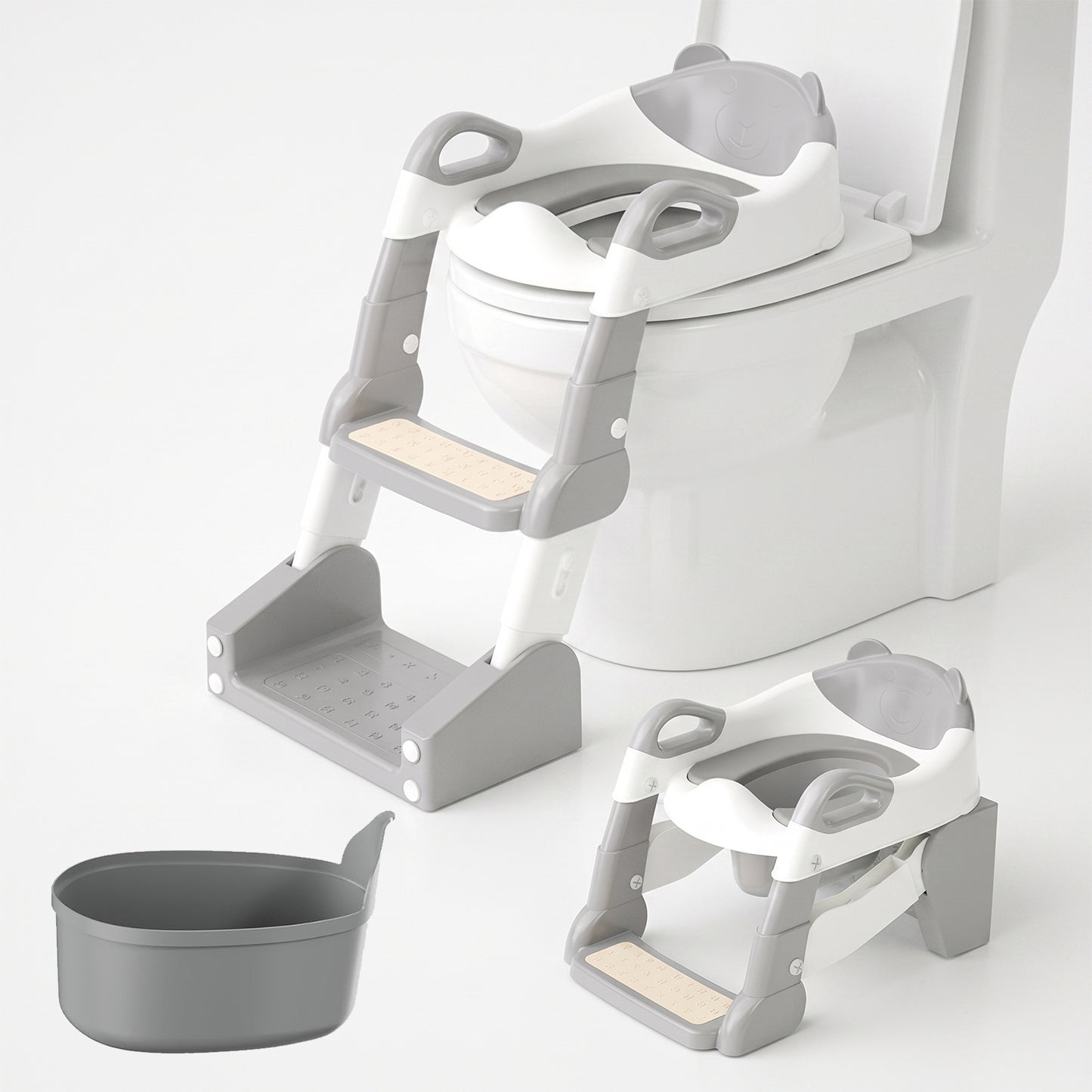 Behome 3 in 1 Potty Training Seat with Urinals, Potty Training Toilet with Non-slip Step Stool, Cushioned Mat & Splash Guard, 3 Adjustable Height Toddler Toilet Seat for Boys & Girls