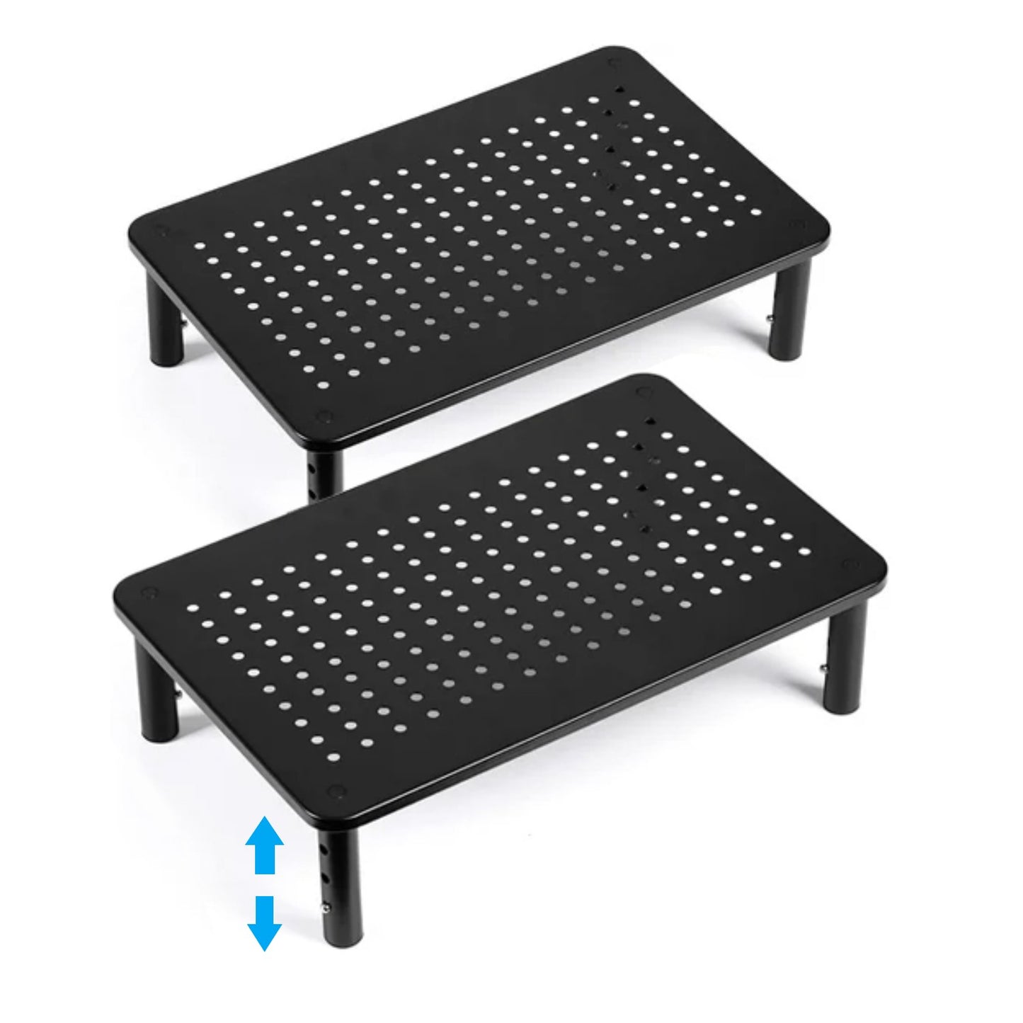 Behome 2 Pack Monitor Stand, Desk Monitor Riser 3 Height Adjustable, Laptop Riser with Airflow Vents, Desktop Stand for Computer, Printer, Monitor, Laptop, Black Steel, 14.57 in