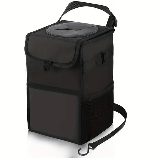 BN-LINK Car Trash Can with Lid, Leak-Proof & Waterproof Car Garbage Can with Storage Pockets, Hanging Auto Trash Bin for SUV, Truck & Back Seat Organizer, Black