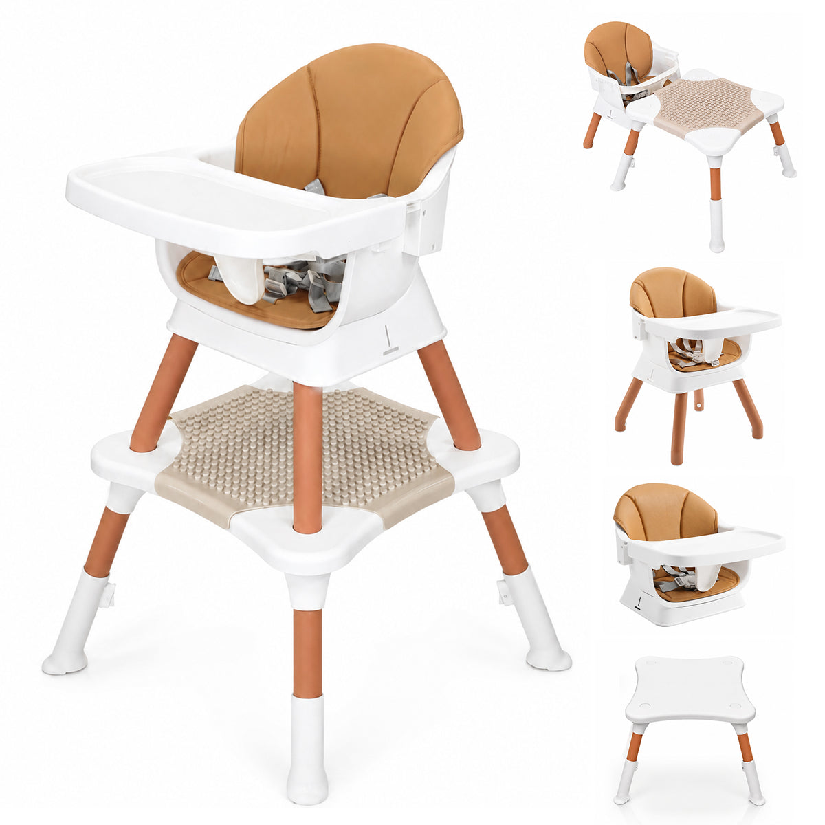 Behome 8 in 1 Baby High Chair, Convertible High Chairs for Babies and Toddlers, Infant Dining Booster Seat, Building Block Table, Kids Stool Table Chair Set with Removable Tray