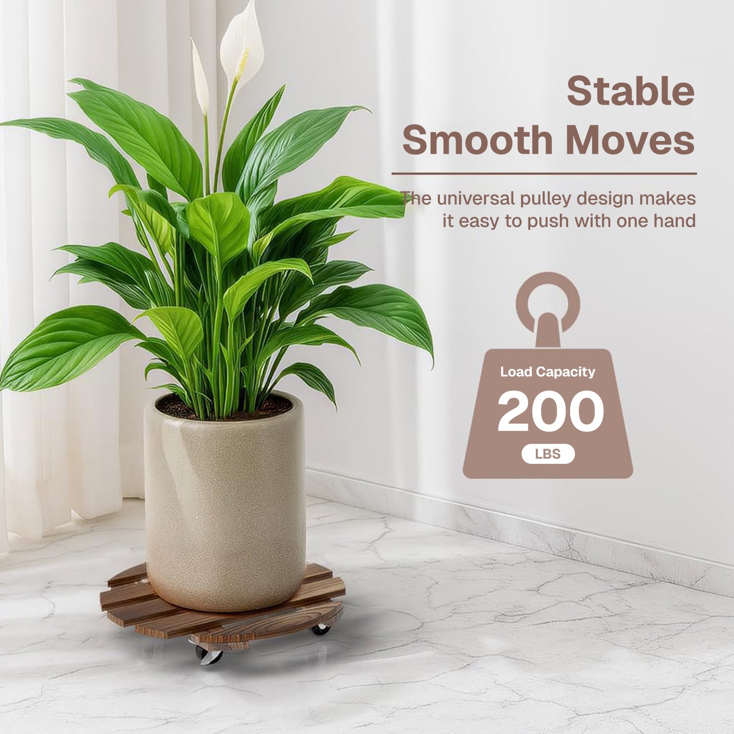 Behome 2 Pack 12" Plant Caddy with Wheels, Heavy Duty Wood Rolling Plant Stand with Lockable Wheels, 200 lb Capacity, Plant Dolly for Large Planters, Flower Pot, Heavy Objects Hauling