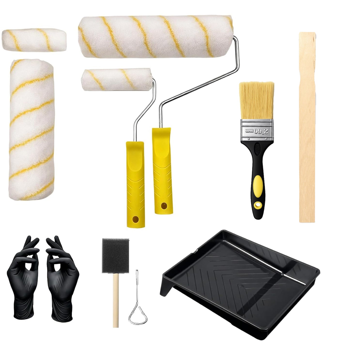 BN-LINK 11-Piece Paint Roller Kit, 9 Inch & 4 Inch Paint Roller Set with Paint Tray, Paint Brush, Gloves, Stir Stick & Can Opener, Painting Supplies for Walls, Ceilings, Interior and Exterior Paintin