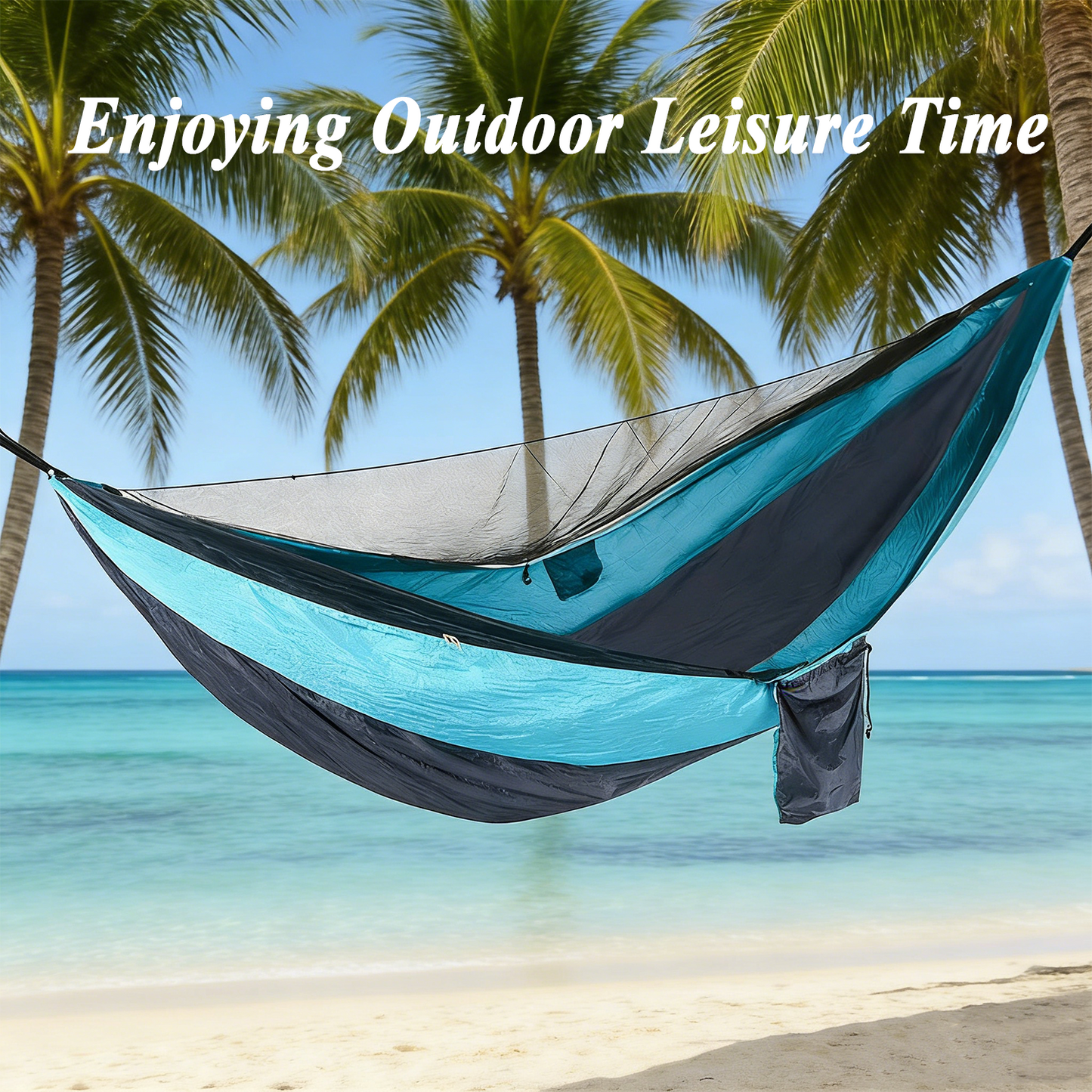 BN-LINK Camping Hammock with Mosquito Net, Portable Parachute Hammocks with Tree Straps for Outdoor Backpacking,Beach,Backyard,Patio,Hiking,440 lb Capacity, Blue Gray
