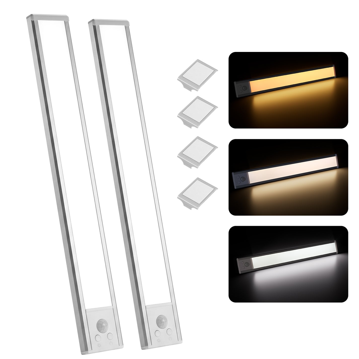Behome 2 Pack 11.8” Under Cabinet Lighting, Rechargeable Motion Sensor Light Indoor with 3 Colors and Dimmable Brightness & 3 Modes, Wireless Closet Light Under Counter Lightfor Kitchen, Shelf