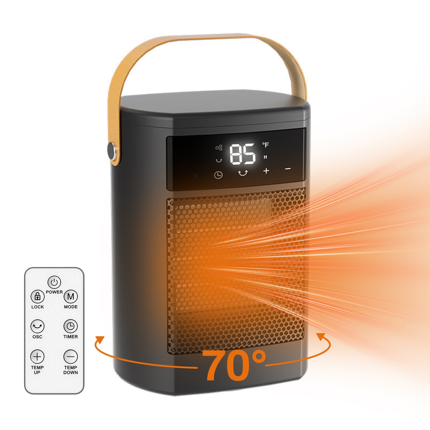 Behome Oscillating Space Heater with Remote, 1500W Portable Electric Space Heater with Thermostat & Timer, Indoor Small Heater with Heating and Fan Modes for Bedroom, Office and Indoor