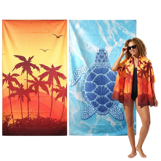 BN-LINK 2 Pack Beach Towels Oversized, Super Absorbent & Quick Dry Pool Towels, Microfiber Sand Free Double-sided Beach Towel for Swim, Beach, Bathroom