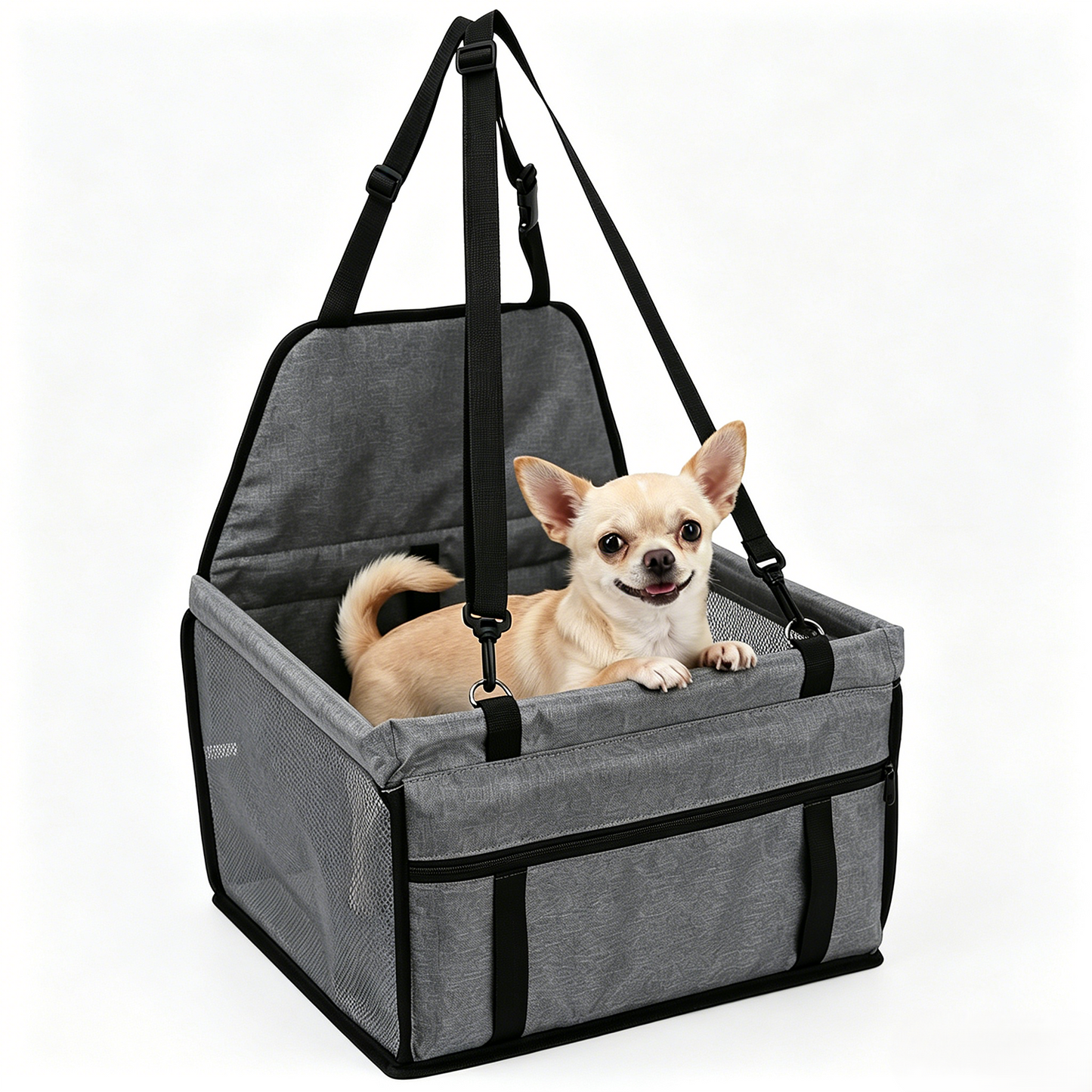 BN-LINK Dog Car Seats for Small Dogs, Dog Booster Car Seat with Storage Pockets and Clip-On Leash, Portable Pet Car Seat for Travel & Home,Gray